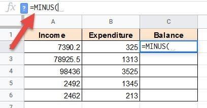 Hướng dẫn thực hiện phép trừ trong Google Sheets